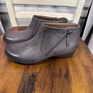 Dansko Gray Leather Ankle Boots Side Zip Comfort Booties Womens 38